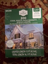 Holiday Time - 200 Cool White LED High Density Icicle Lights White Wire NEW 