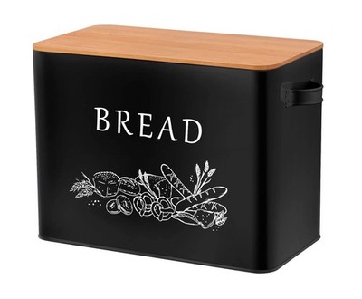 TeamFar Bread Box with Wooden 13.1 inches x 7.2 x 9.7 inches, Black