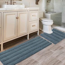 Bathroom Rugs Bath Rug Set 2 Piece 47" x 17" Plus 20" x 20" U Shape Stone Blue