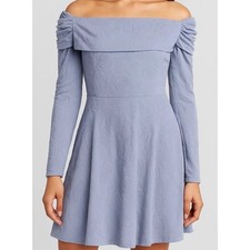 NWT Wild Fable Women’s M Blue Floral Velvet Off Shoulder Long Sleeve Mini Dress