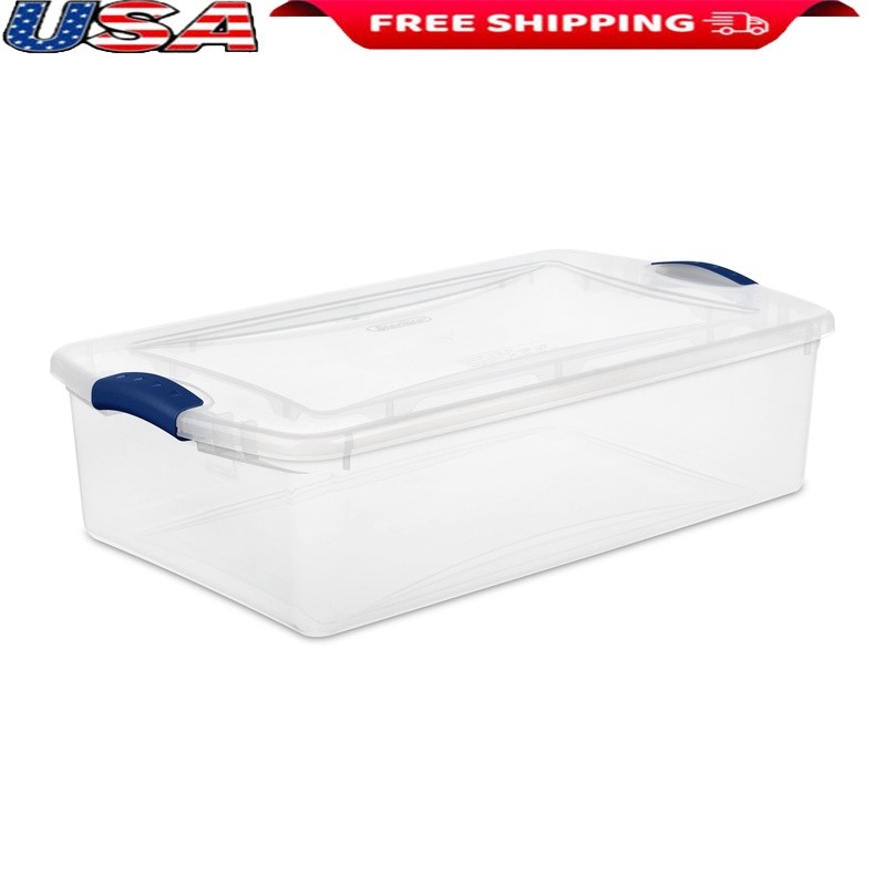 Clear Latching Underbed Storage Bin for Clothes Linens & Crafts