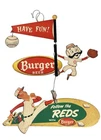 RARE VTG 1950s BURGER BEER Cincinnati Reds Cardboard Mobile Sign Ad Display OH