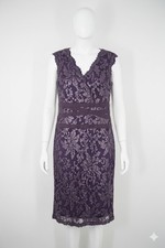 Adrianna Papell Size 8 Purple Sequin Floral Lace Gown V-Neck Cap Maxi Dress NWT