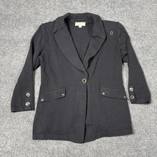 St John Collection Blazer Jacket Womens 12 Black Wool Knit Gold Button Front