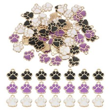 60Pcs White/Gold 2 Color 15x12mm Alloy Enamel Dog Paw Print Charm for Craft