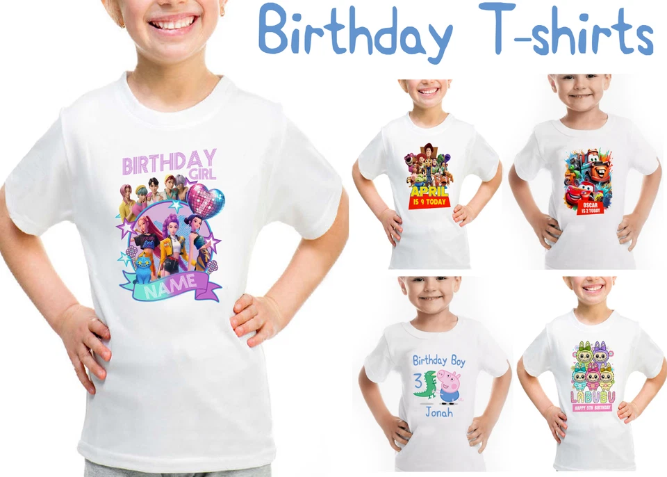 FRUIT OF THE LOOM Toy Story "Personalisiertes" Geburtstag T-SHIRT Kinder Woody Buzz Lightyear Rex