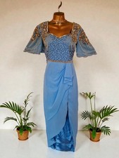 Virgos Lounge Sky Blue Embellished Midi Dress Jeweled Bodice & Wrap skirt 6uk