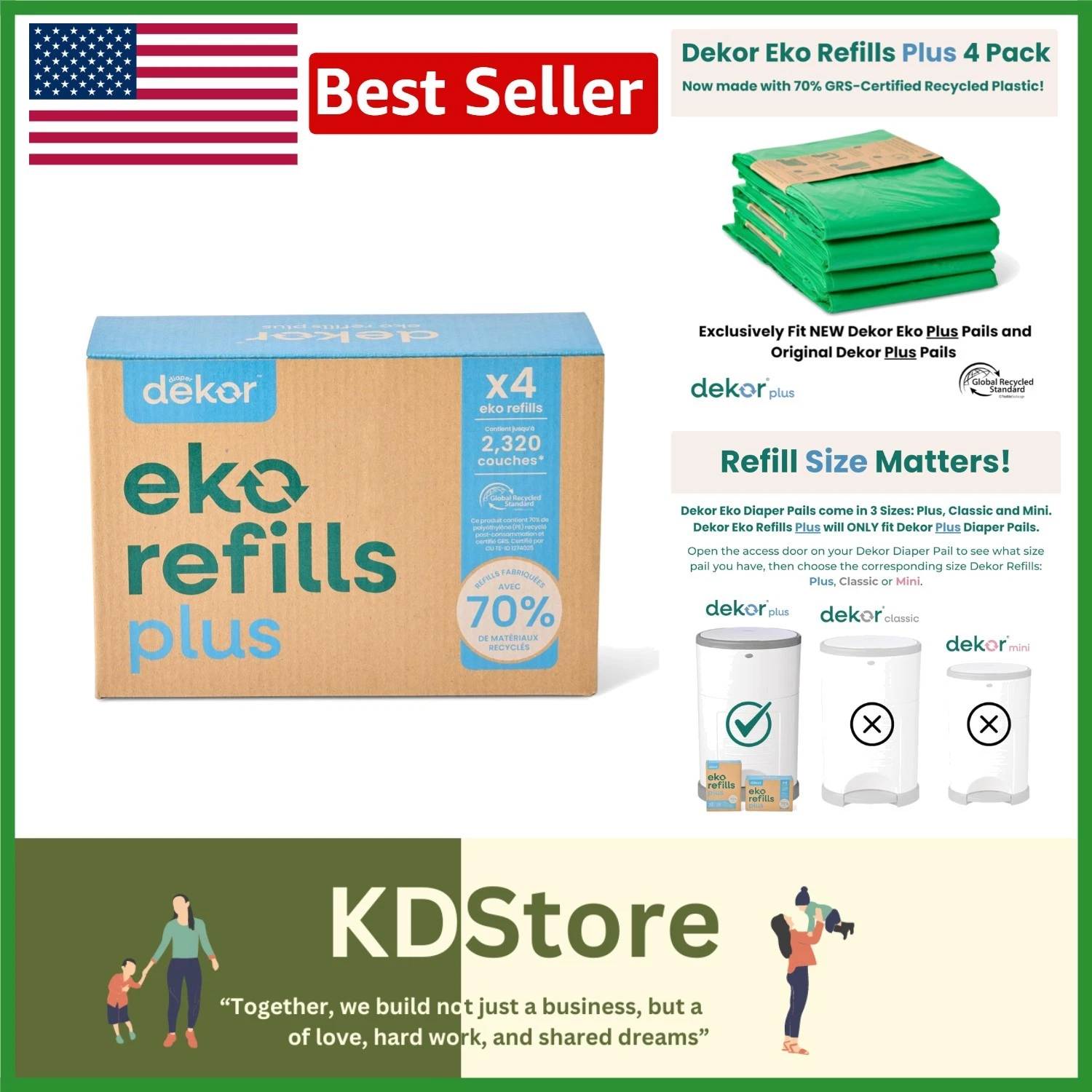 Convenient & Safe Diaper Pail Refills | 4 Pack for Plus Pails - Scent Free