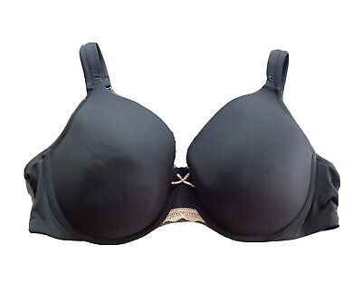 Cacique Bra Smooth Lightly Lined Full Coverage Bra Black Underwire Lace 44D  