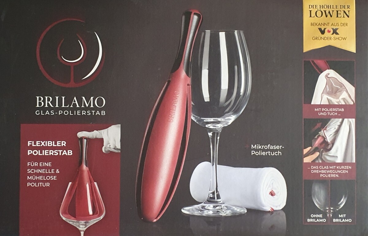 BRILAMO Glas Polierstab + Mikrofaser Poliertuch für Weingläser Biertulpen u.v.m.