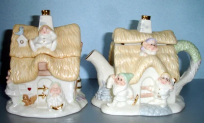 Lenox Disney Seven Dwarfs Figural Cottage Sugar Bowl/Creamer Collectible Set New - Image 1 of 3