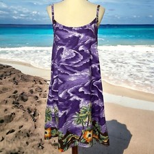 Vintage ROUNDY BAY Women’s Size M Tropical Hawaiian Print Slip Sundress Purple