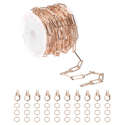 10 ft Chain for Jewelry Making Rose Gold with Jump Rings and Lobster Clasps