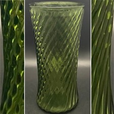 Emerald Green Handcrafted Spiral Twist Optic Art Glass Vase Made in USA 10.5"t