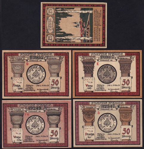 1921 Frose Germany Notgeld Lot 5 Emergency Money Rare Banknote Complete Set