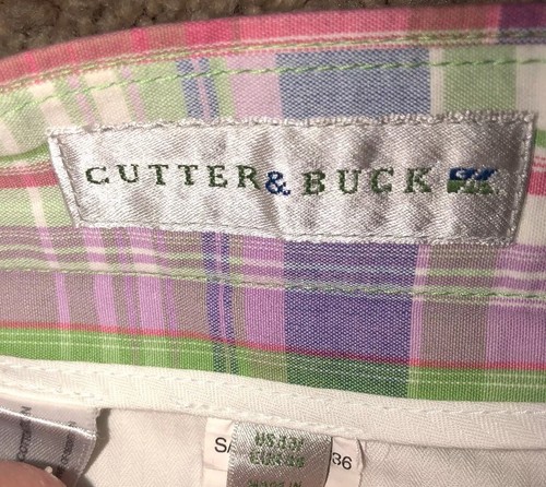 Cutter & Buck Men Pink Green Plaid Golf Shorts 33 Pleated - Picture 3 of 6