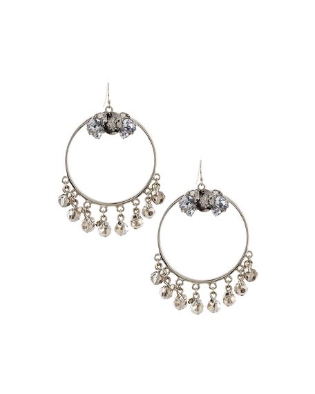 Hoop Earrings with Hanging Crystals - Gunmetal (For Pierced Ears)-image