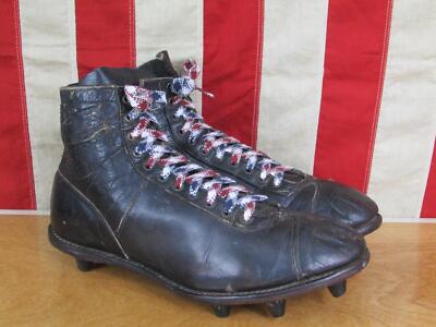 Vintage 1940s Spalding Black Leather Football Shoes Cleats  display picture 3