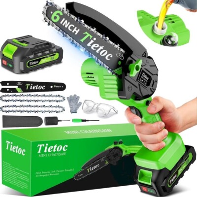 Tietoc 6in Cordless Mini Electric Chainsaw   Handheld Wood & Tree Trimmer