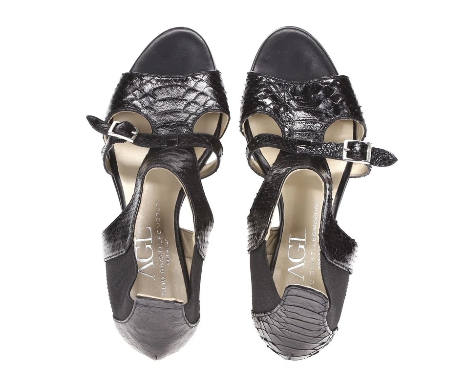 AGL Womens ' Euro 2' Black Snake Print Leather Sz 41 Ankle Sandals 200398 - Image 3 of 4