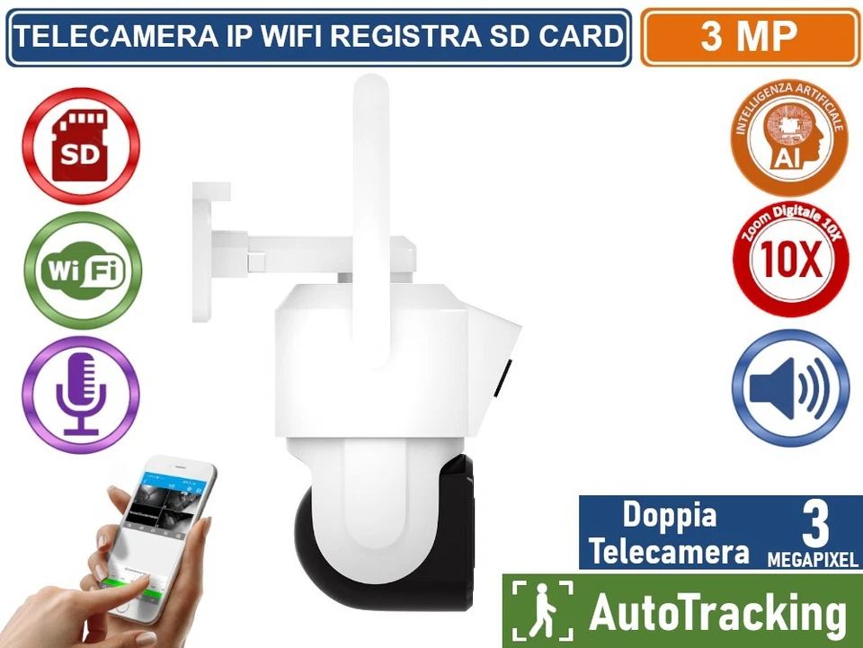 TELECAMERA SPEED DOME MOTORIZZATA IP WIFI DOPPIA TELECAMERA DIGITAL ZOOM-10X 3MP - Immagine 2 di 3