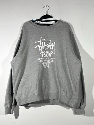 Sweat crewneck stussy world tour gris/blanc - Taille M - Photo 1/4