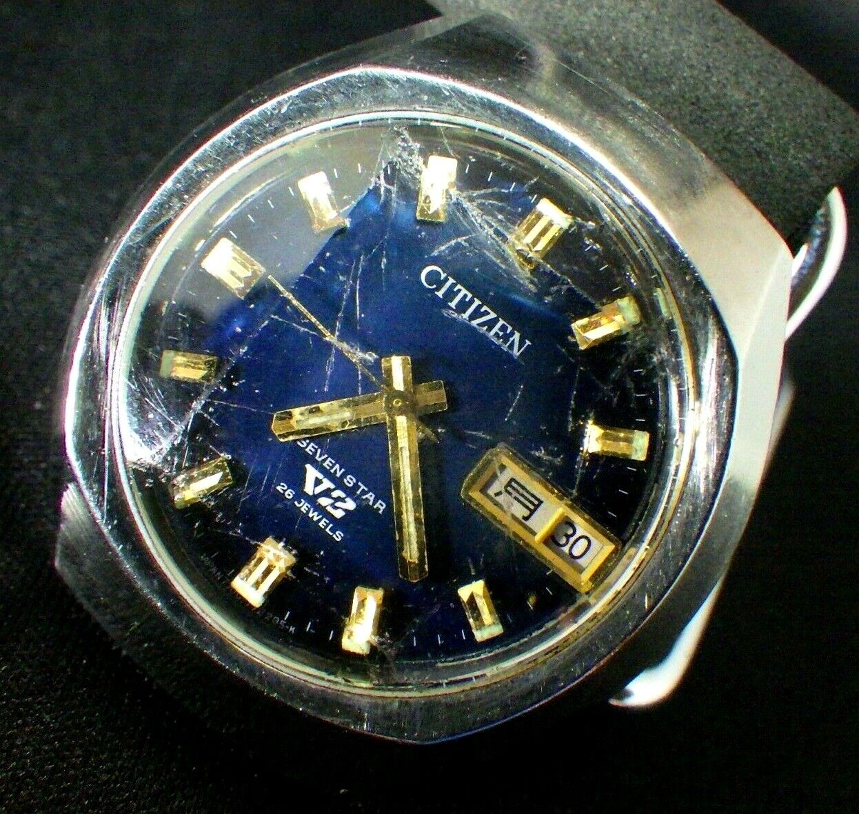 Vintage Citizen Seven star V2 26j Automatic Watch Cut Glass 4-77106 Kanji  #077b