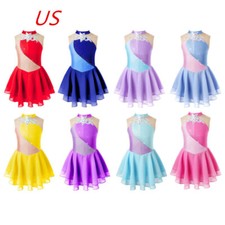 Flower Girls Figure Skating Dress Shiny Leotards Skater Performance Costumes