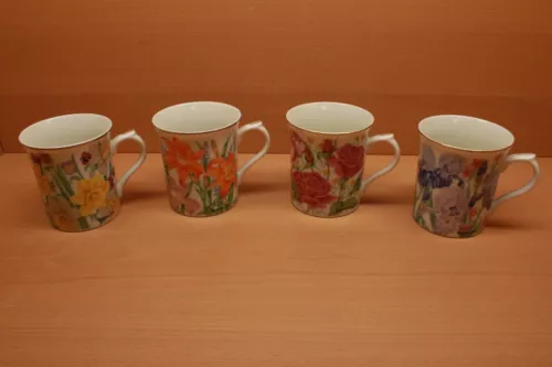 4 SUZANNE CLEE FLOWER BLOSSOM COLLECTION MUGS LENOX 1995 DAFFODIL IRIS ROSE LILY