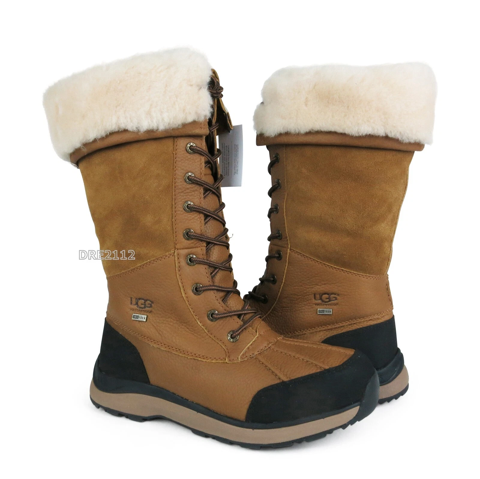Stivali da donna in pelliccia di castagno UGG Adirondack alti III taglia 7 NUOVI 