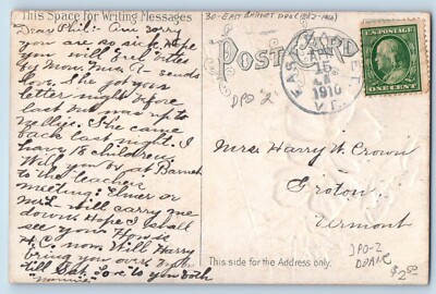 DPO (1882-1966) East Barnet VT Postcard Easter Greetings Holy Cross Flowers 1910