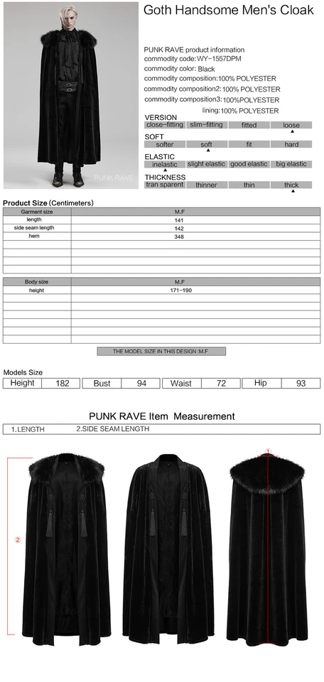 Capa Punk Rave Negra De Colección Gótica Hermosa Para Hombre con Cuello de Piel Desmontable Foto 2 de 4