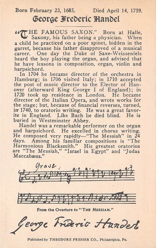 GEORGE HANDEL~COMPOSITOR ALEMÁN-BRITÁNICO~TARJETA DE RECOMPENSA DE MÚSICA ESTUDIANTE DE PRENSA - Imagen 2 de 3