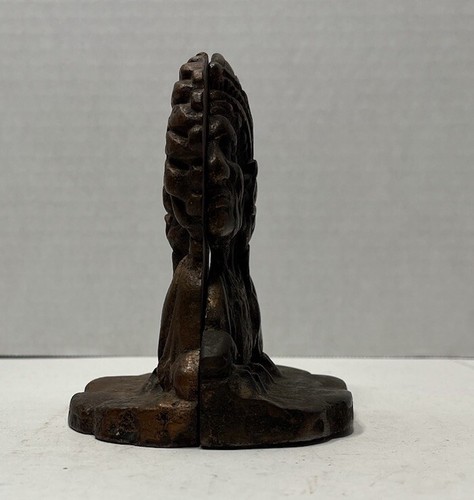 Jefe nativo americano bronceado de hierro fundido vintage con tocado busto extremos de libro - Imagen 5 de 13