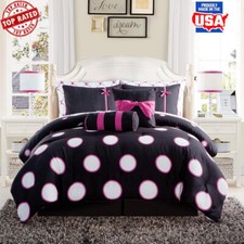 Kids Polka Dot Comforter Set 8-Piece Twin Microfiber Bedding Decorative Pillows