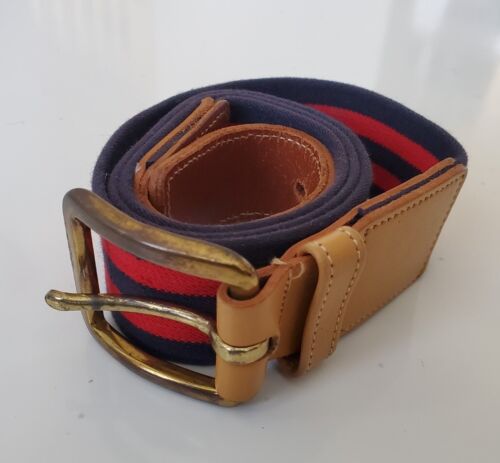 Coach 5506 Elastic Canvas Striped Red & Blue Mens Belt 34-36" Solid Brass Buckle - Picture 1 of 6