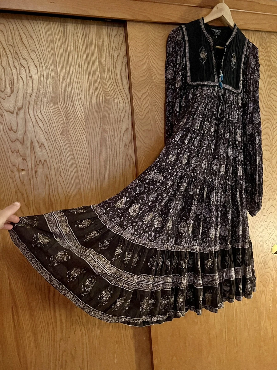 Vintage Inky Black Violet Semi Sheer Indian Cotton Gauze Dress