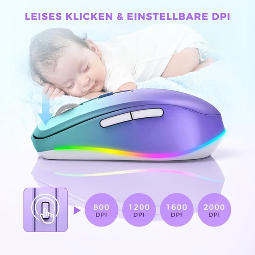 Kabellose Maus LED Wiederaufladbar mit Mausbeweger Leise 2,4G USB Funkmaus C314 - Bild 5 von 7