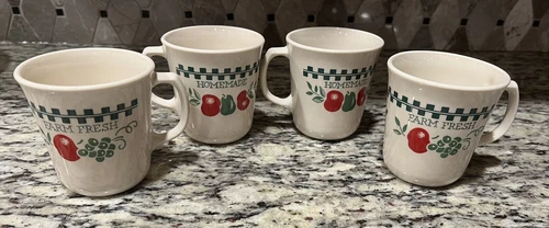 Corelle Corning Coffee Tea Cups Mugs Farm Fresh Design 8 Oz. Set of 4 Cottage