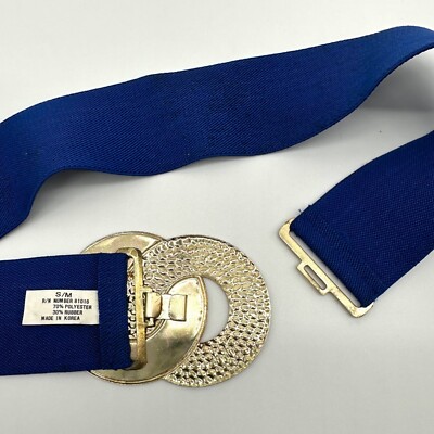 NEW Vintage womens fashion stretch dress belt cobalt blue gold buckle 80s 90s s-l400.jpg main image 4