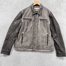 Kenneth Cole Jacke Men's XL Faux Leather Sleeves Cotton Button Gray Black Field