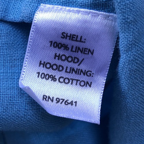 Chaqueta para mujer Jill talla mediana 100 % lino verde azulado aguamarina bolsillos con capucha ligera - Imagen 11 de 11