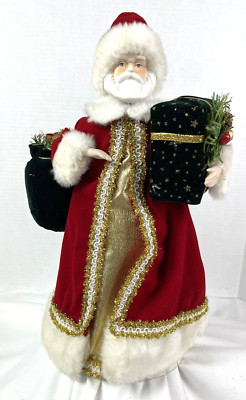 Santa Tree Topper Holiday Decor VGT Velvet Robe13'' Tall Porcelain Face Hands