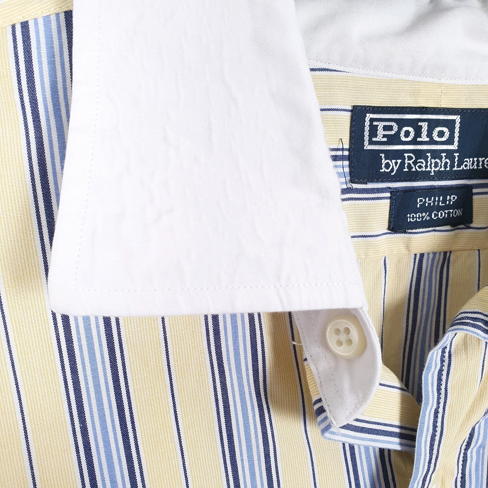 POLO RALPH LAUREN Yellow Striped Shirt Phillip Long Sleeve Casual Cotton Mens XL image 4