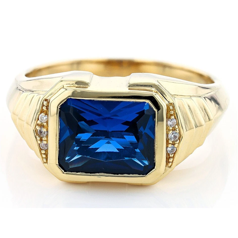 3.74 Ctw Emerald Cut Swiss Blue Topaz 14K Yellow Gold Over Wedding Men's Ring - Image 2 of 4