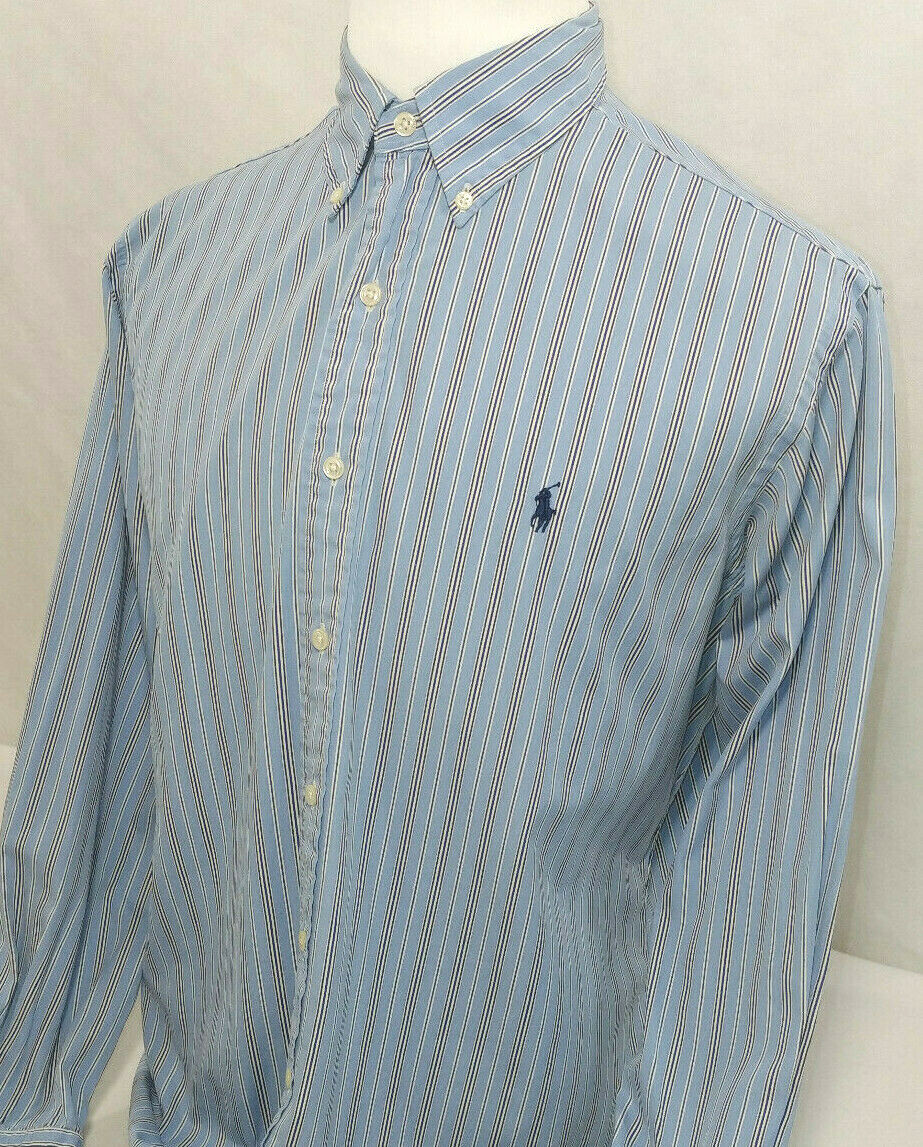 Camicia pony Ralph Lauren vestibilità classica blu a righe manica lunga abbottonata uomo L