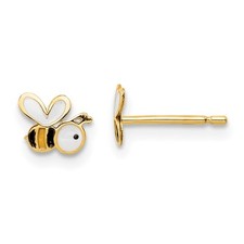 14k Yellow Gold Enamel Bumble Bee Post Stud Earrings for Women 0.37gm L-5.3 mm