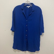 MADEWELL blue spread collar textured short sleeve button up shirt dress XXS