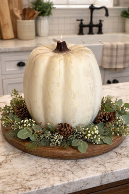Pottery Barn Large Pumpkin Candle Farmhouse Kitchen with Pumpkin