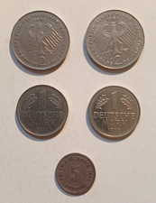 Germany Coins 5 Pfennig (1898), 1 and 2 Deutsche Marks (1974-1990)
